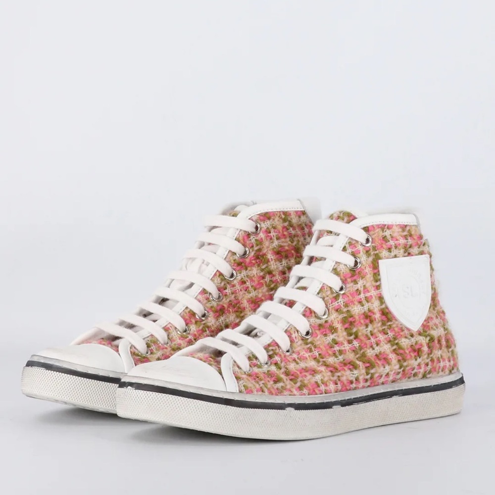 Saint Laurent Malibu Bedford Tweed High Top Pink Sneaker Size 38 - Picture 9 of 9